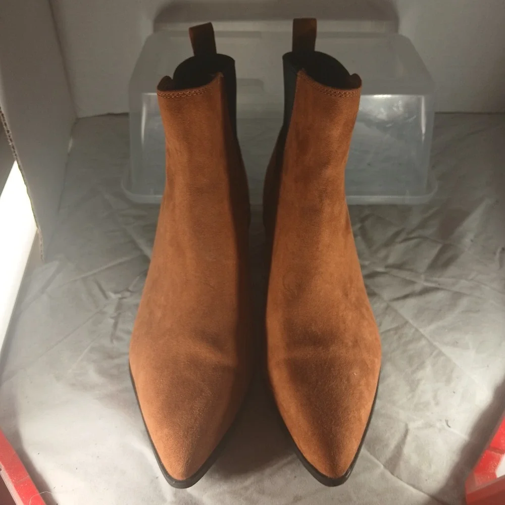 A New Day‎ Womens Cognac Brown Faux Suede Pointed Toe Chelsea Ankle Boots 8.5